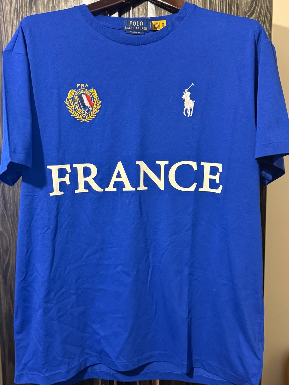 Ralph Lauren Blue 'FRANCE' Crest Logo Crewneck Tee